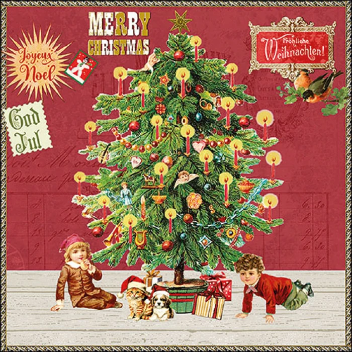 Háromrétegű karácsonyi papírszalvéta 33x33 cm 20 db Under X-Mas tree piros
