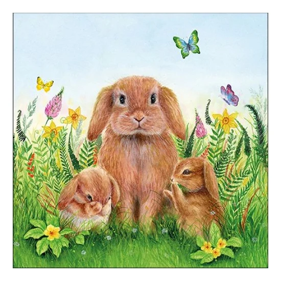 Húsvéti nyuszis papírszalvéta, 33x33cm - Rabbit Family
