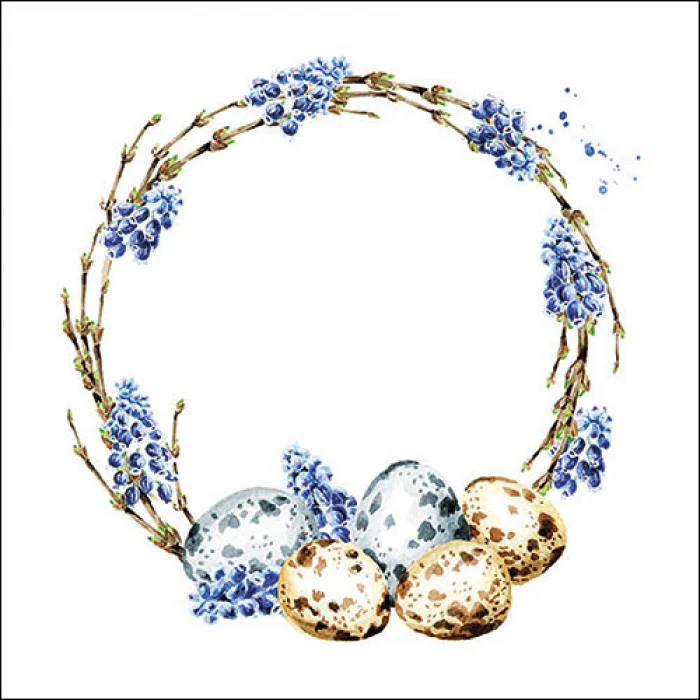Húsvéti tojás virág koszorú papírszalvéta 33x33 cm Muscari Wreath