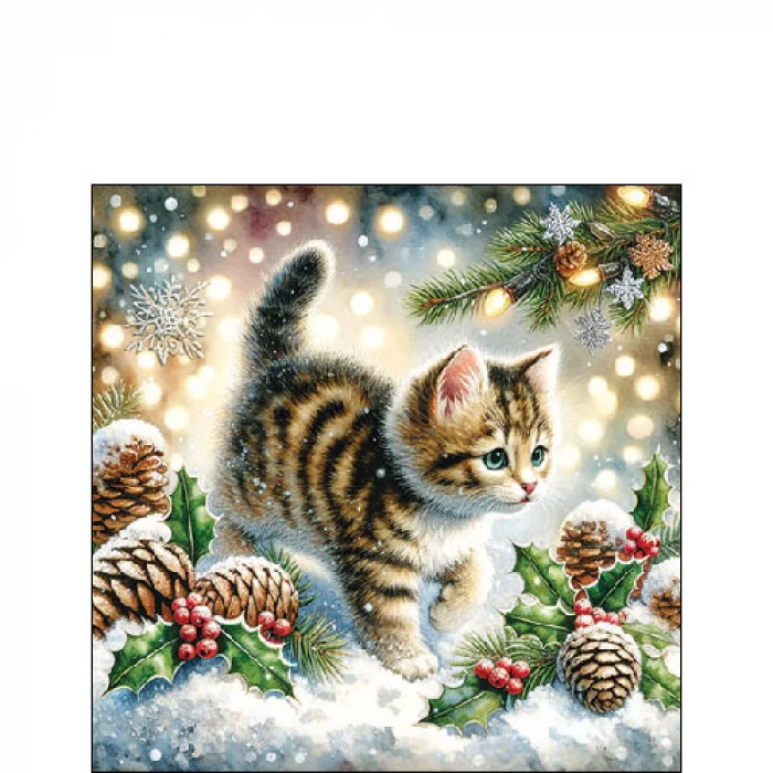 Karácsonyi cicás háromrétegű papírszalvéta 25x25 cm 20 db Cute cat snow