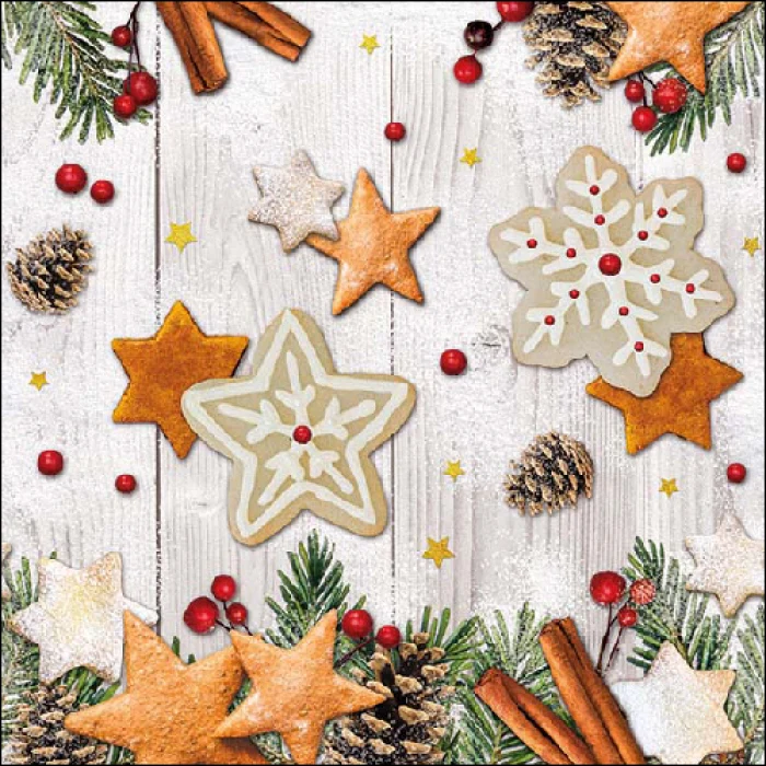 Karácsonyi papírszalvéta 33x33 cm Cookies Stars