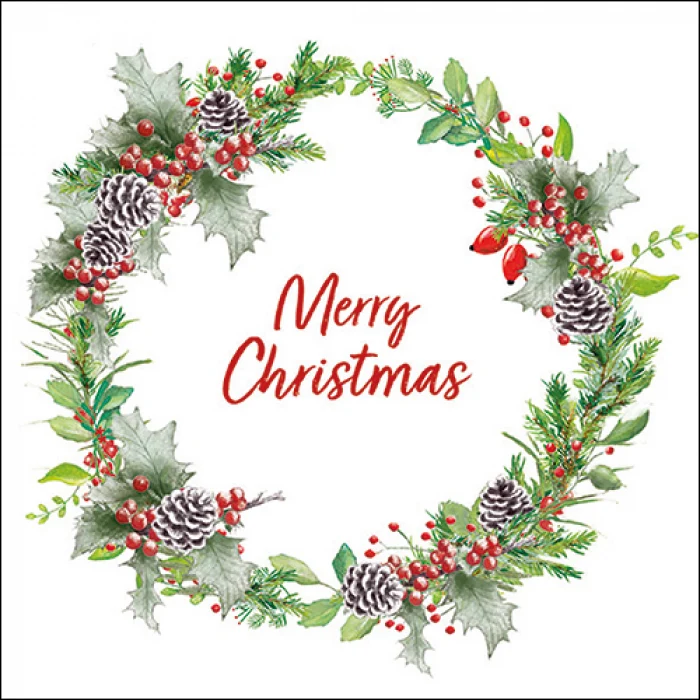 Karácsonyi papírszalvéta 33x33 cm Holiday Wreath White
