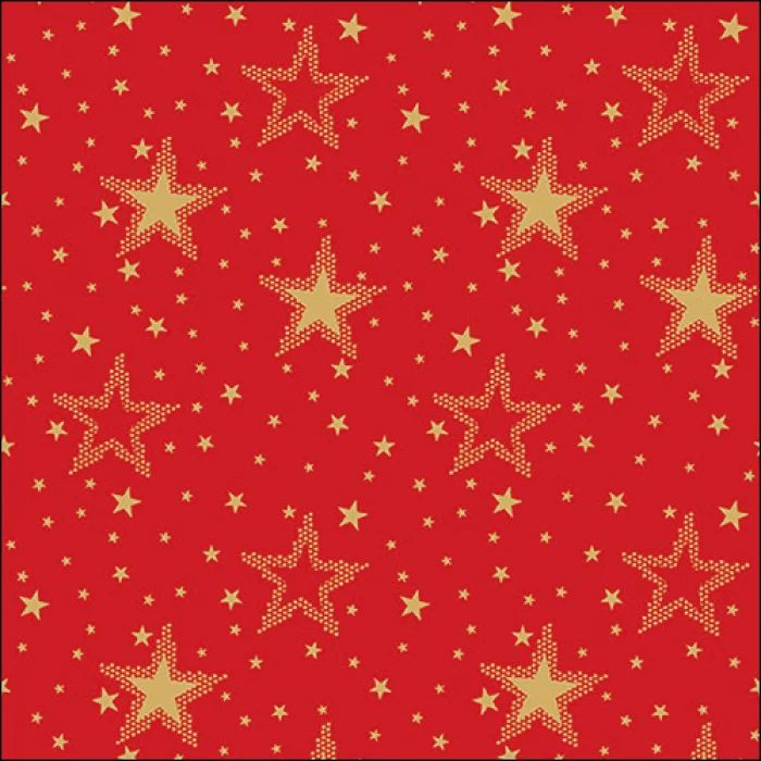 Karácsonyi papírszalvéta 33x33 cm Piros arany csillagok
