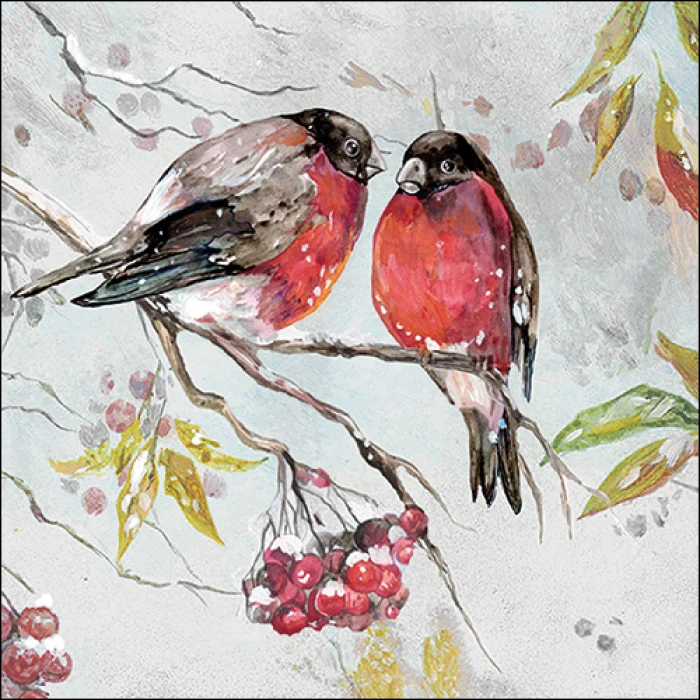 Karácsonyi papírszalvéta 33x33 cm Piros madarak
