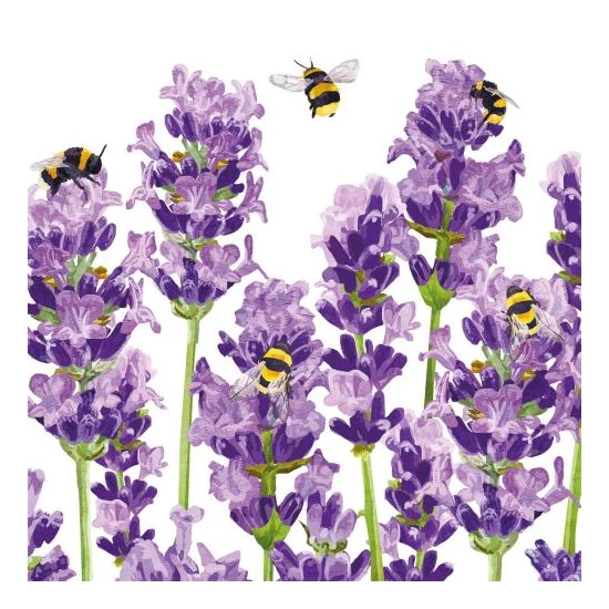 Levendulás, méhecskés papírszalvéta, 25x25cm - Bees & Lavender