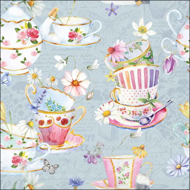 Papírszalvéta 33x33 cm 20 db-os háromrétegű Tea cups blue