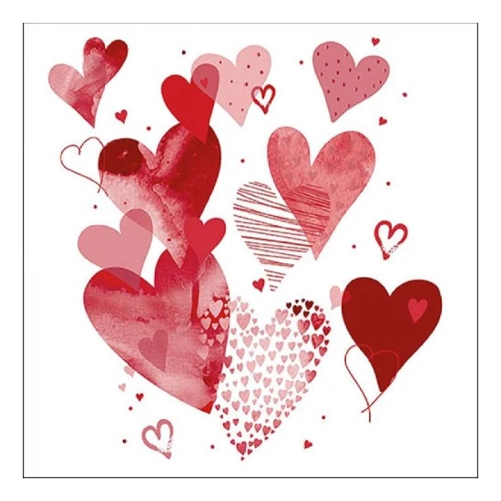 Piros szívek papírszalvéta - Love Red 33x33