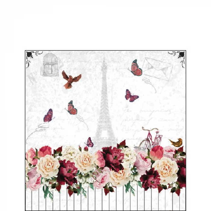 Rózsa Virágos papírszalvéta 25x25 cm Romantic Paris