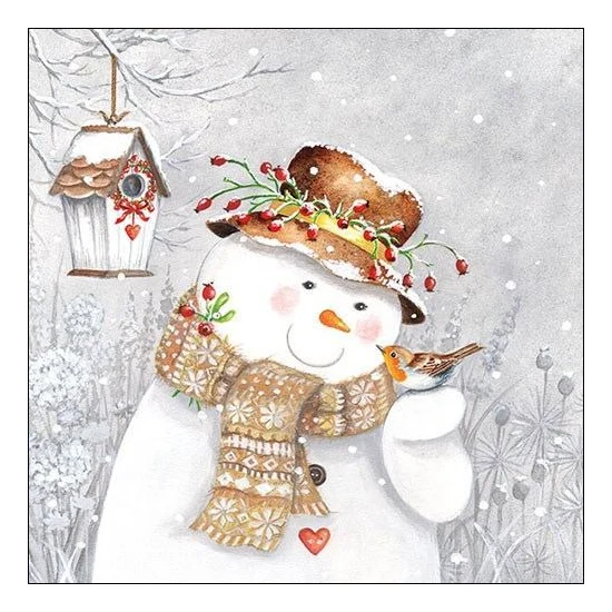 Snowman Holding Robin papírszalvéta