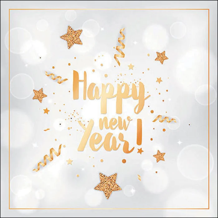 Szilveszteri szalvéta New Year glitter white 33x33 cm