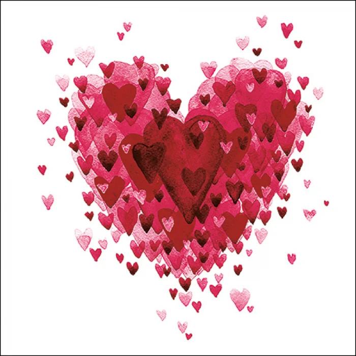 Szives papírszalvéta 33x33cm Heart Hearts Red