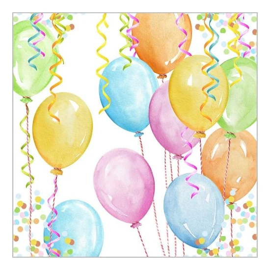 Színes lufis Papírszalvéta 33x33 cm Baloon Party