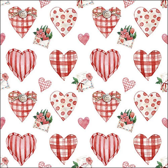 Szíves háromrétegű papírszalvéta 33x33 cm 20db-os Lovely Hearts