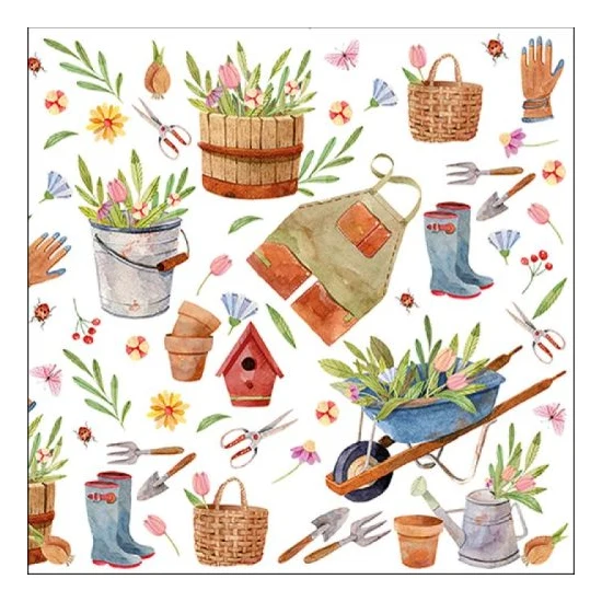 Tavaszi kertészkedés papírszalvéta Happy Gardening 33x33cm