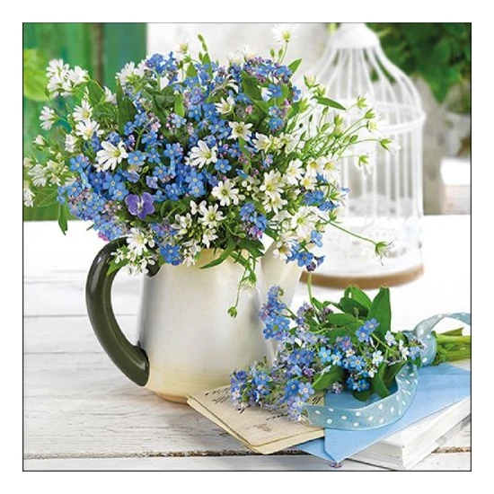 Tavaszi nefelejcs kannában papírszalvéta, 33x33cm - Forget Me Not
