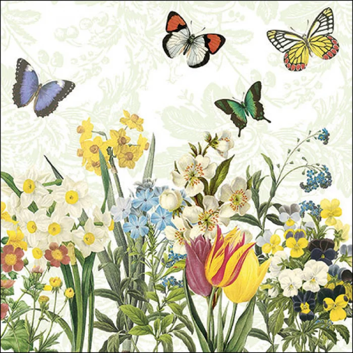 Tavaszi pillangós virágos papírszalvéta 33x33cm Spring Bloomers
