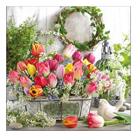 Tavaszi virágos asztaldísz papírszalvéta Spring Bouquet 33x33cm