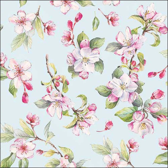 Tavaszi virágos papírszalvéta Spring blossom Blue 33x33 cm