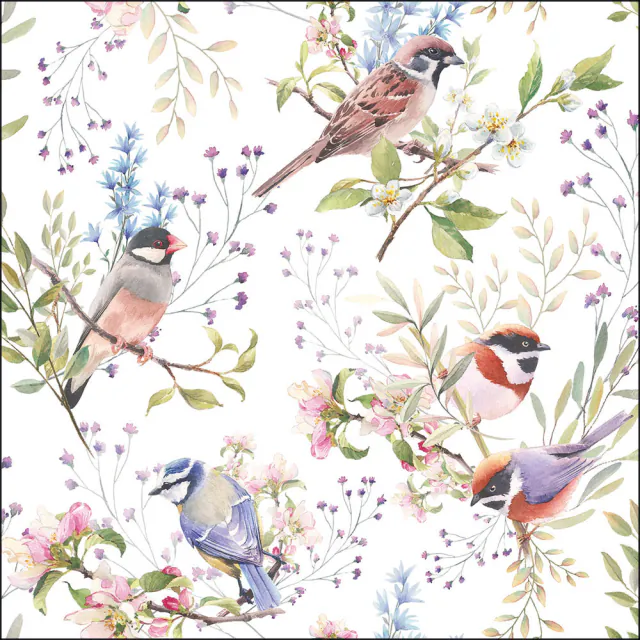 Tavaszi Virágos–madaras háromrétegű papírszalvéta 33x33 cm 20 db-os Busy birds