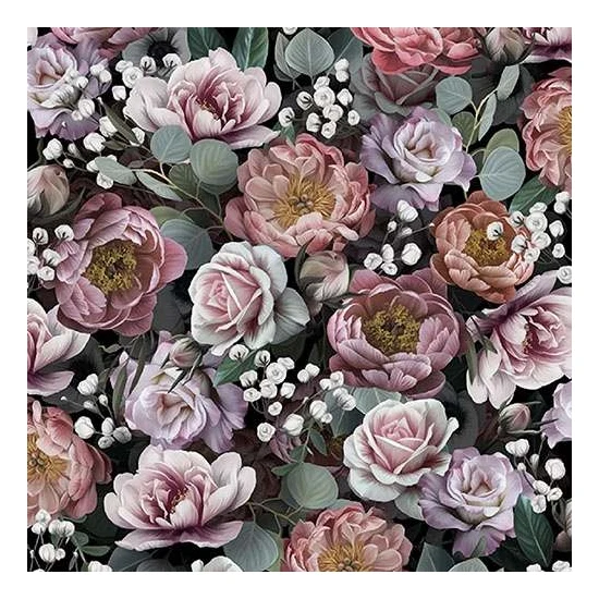 Vintage Flowers Black papírszalvéta 33x33 cm