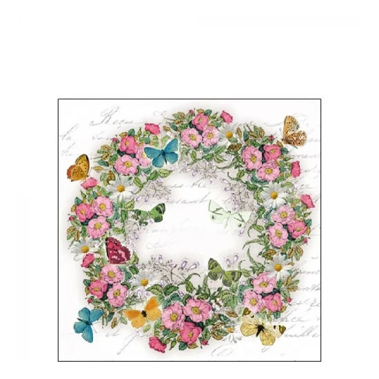 Virágkoszorús papírszalvéta Wreath Flowers kicsi 25x25 cm