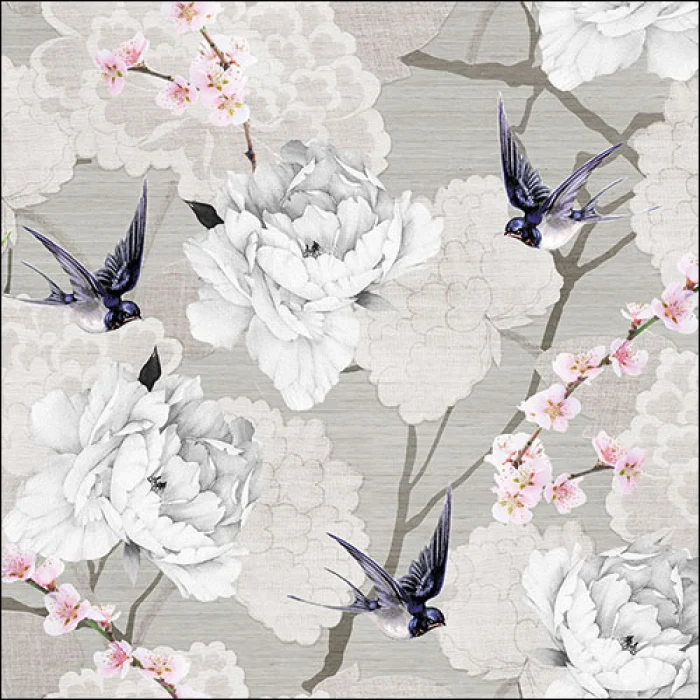 Virágos keleties papírszalvéta 33x33cm Oriental Flowers Grey