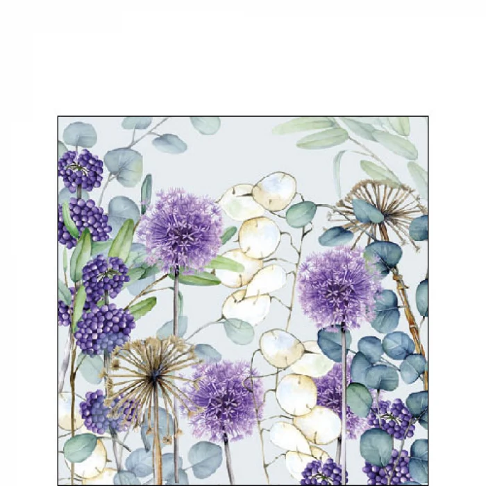 Virágos papírszalvéta 25x25 cm Lunaria Green