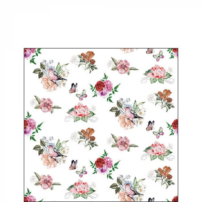 Virágos pillangós háromrétegű koktél papírszalvéta 25x25 cm 20db-os Charlotte