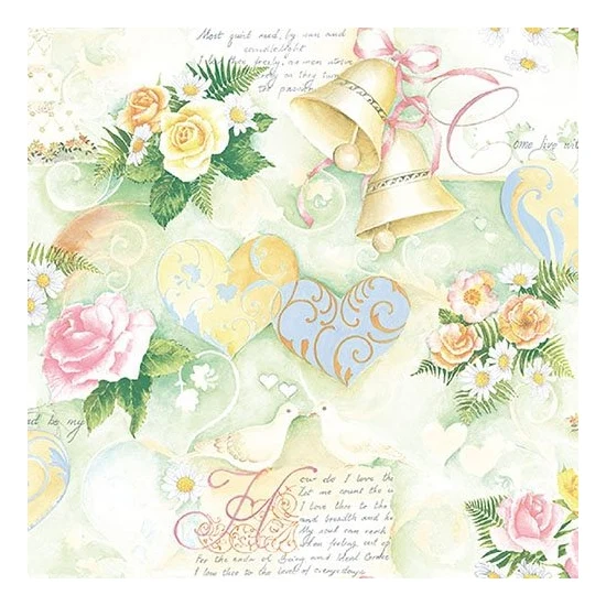 Wedding Bells Green esküvői papírszalvéta 33x33 cm