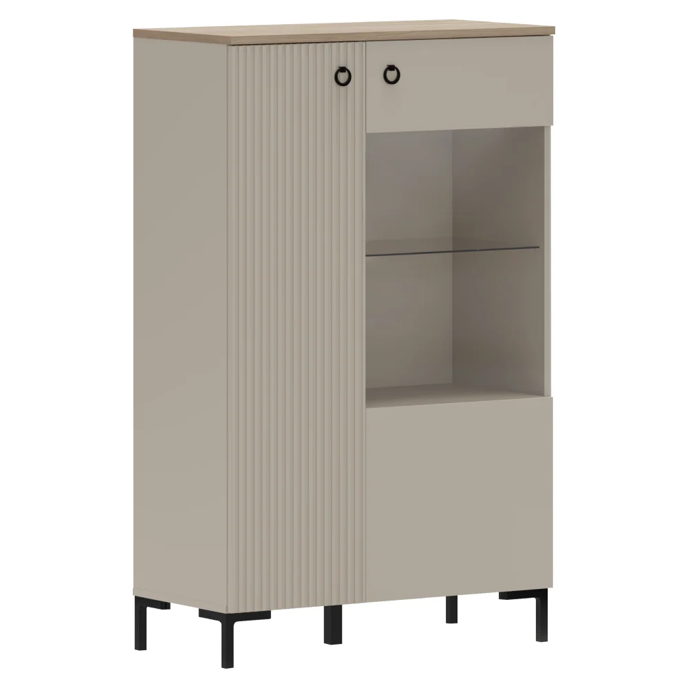 Alacsony vitrin, szürkésbarna Taupe/silverjack tölgy, DOMCA 1D1W/140