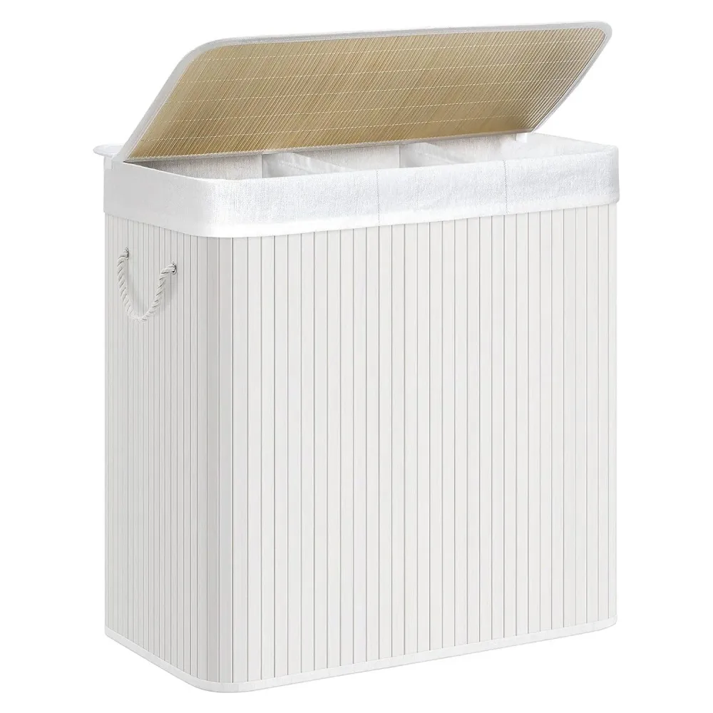 Bambusz kosár szennyestartó 3 rekeszes 3x50l, fehér
