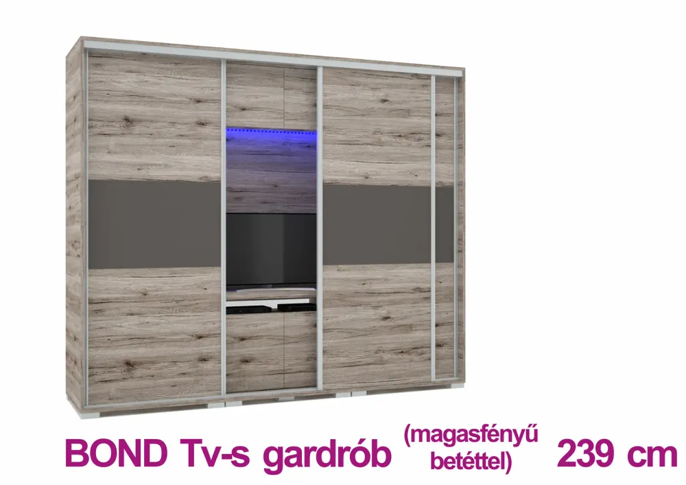 BOND TV-s gardrób(239cm)+MF betét+1tükör
