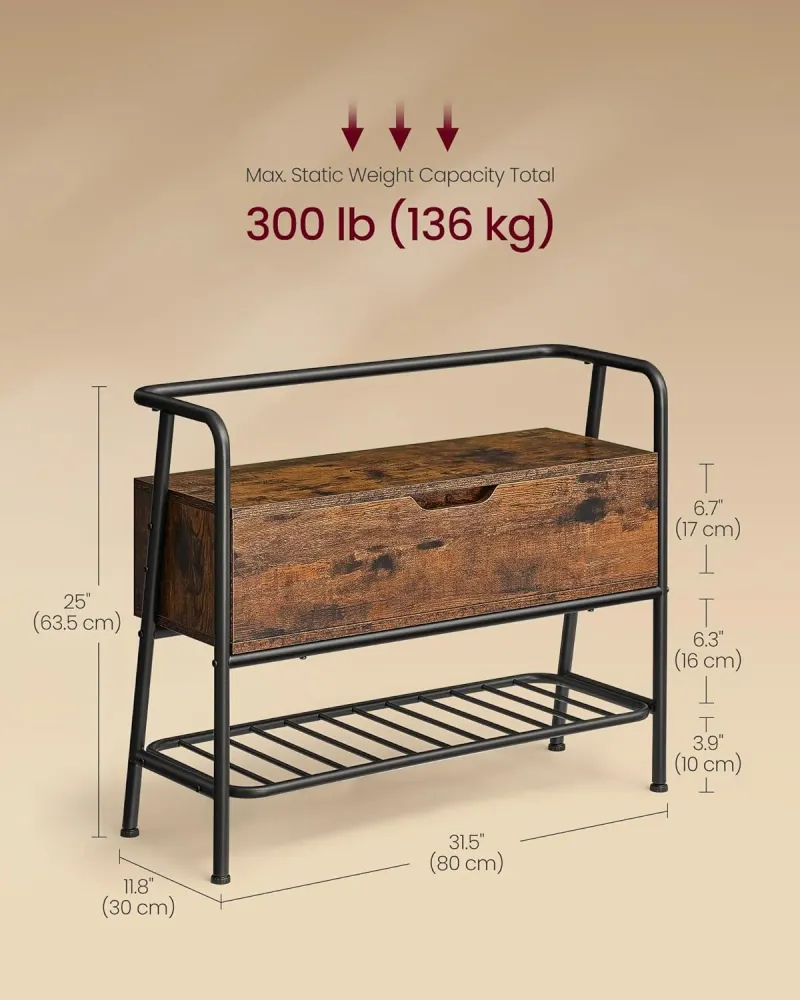 cipőtároló pad, cipőtartó, 30x80x63,5 cm, barna és fekete