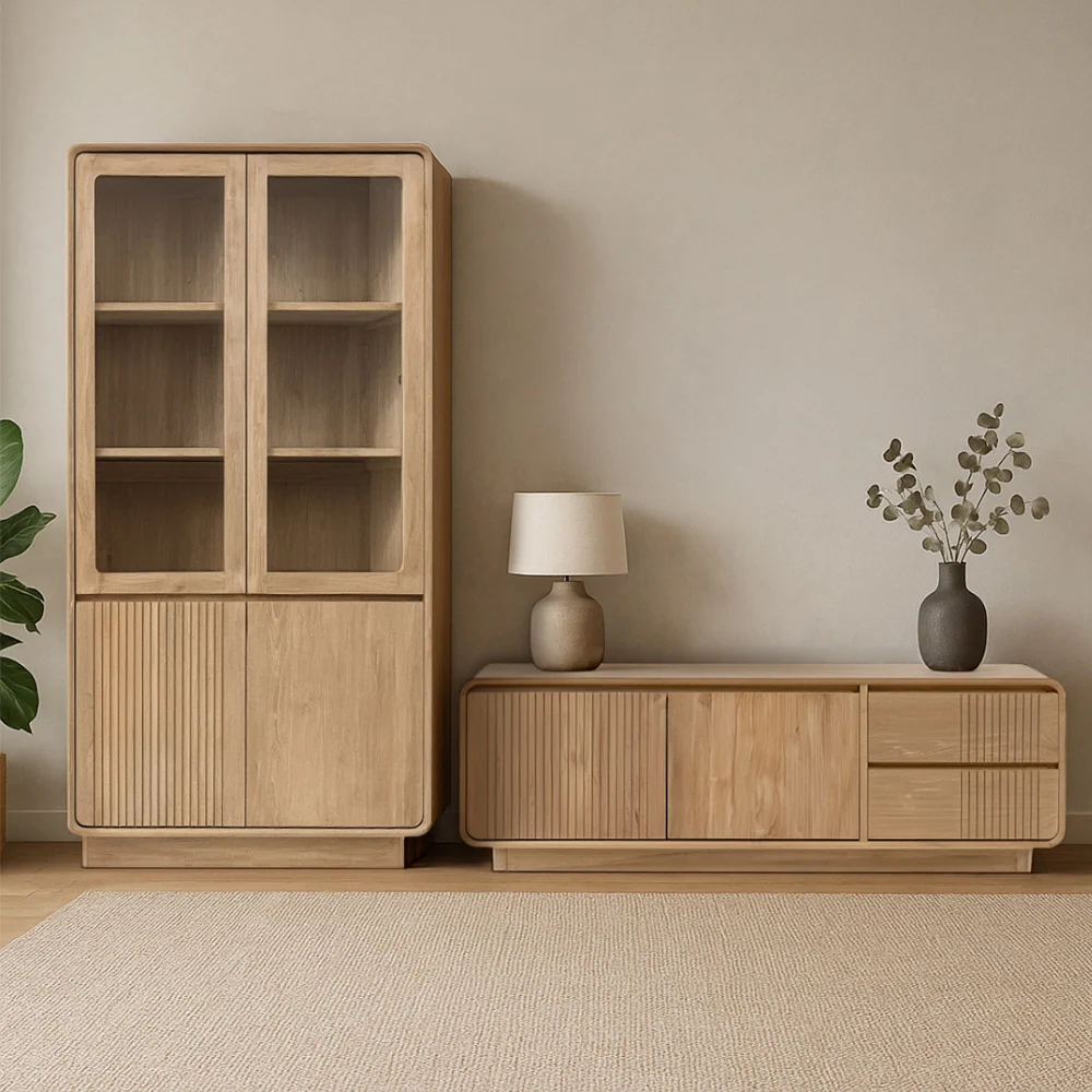 EYRE natúr teakfa vitrines szekrény 190 cm