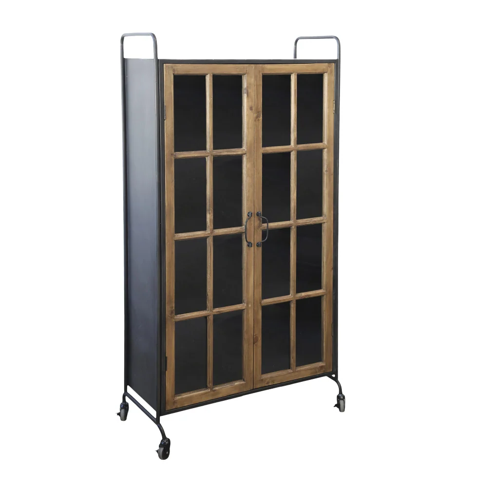 FACTORY fekete-natúr fém vitrines tárolószekrény 156 cm