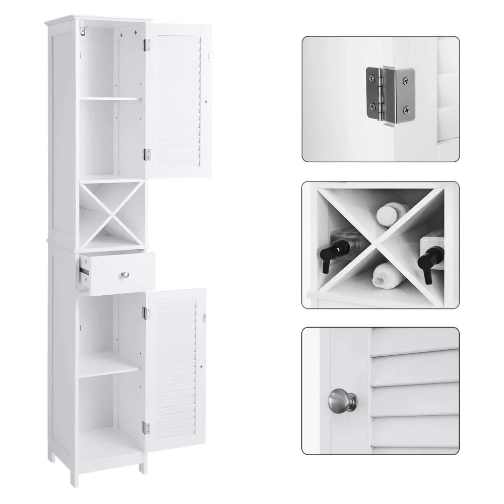 Fürdőszoba szekrény, Tárolószekrény fiókkal, kivehető X alakú polc 170cm