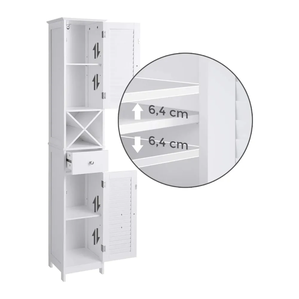 Fürdőszoba szekrény, Tárolószekrény fiókkal, kivehető X alakú polc 170cm