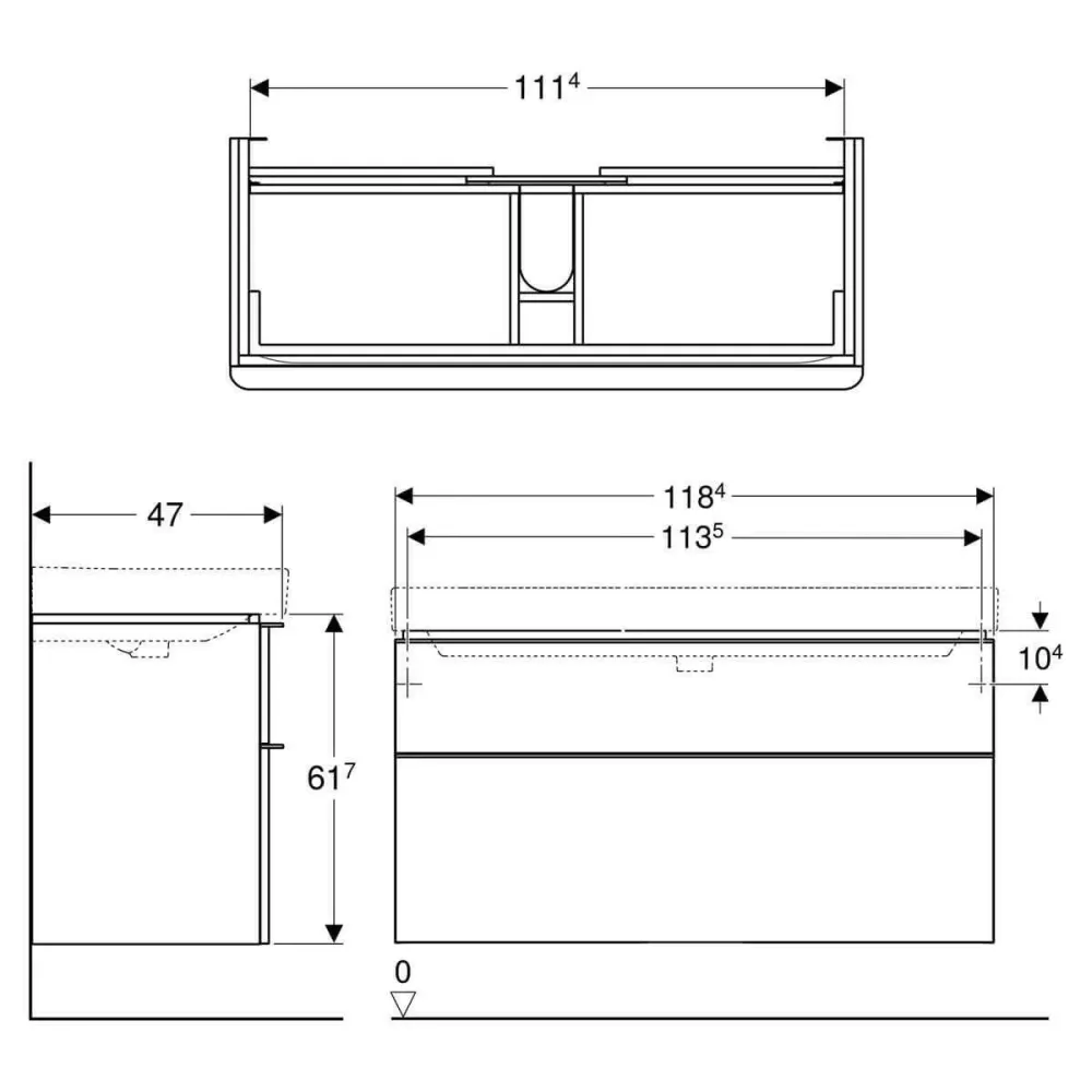 Geberit Smyle Square alsó szekrény mosdóhoz, két fiókkal, 118,4x61,7x47cm, magasfényű lakk