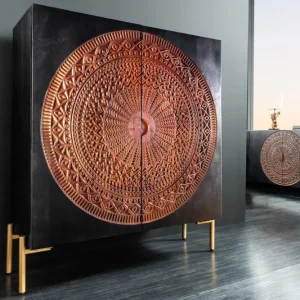 MANDALA fekete mangófa tálalószekrény