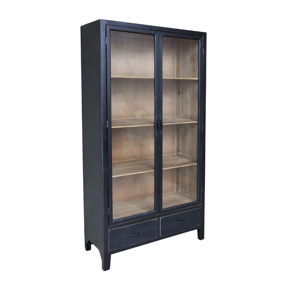 OLD FRENCH antik fekete-natúr vitrines szekrény 195 cm