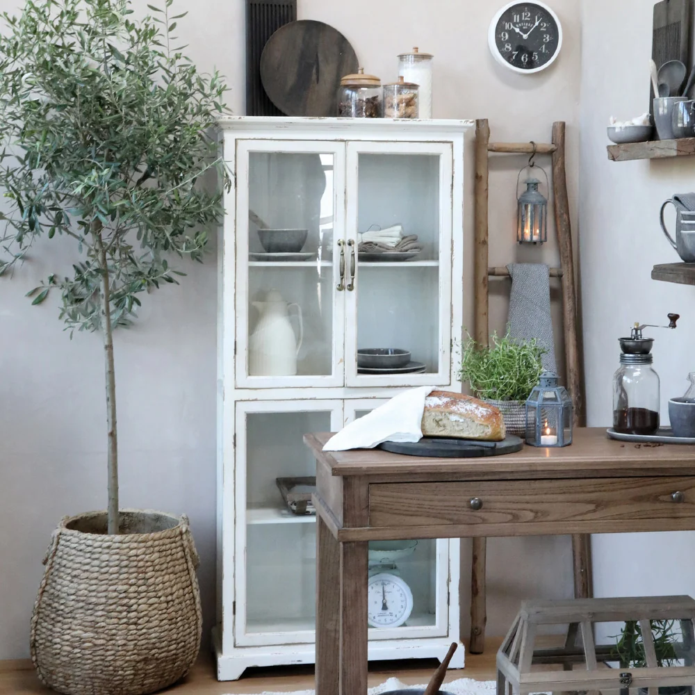 OLD FRENCH antik krém vitrines szekrény 156 cm