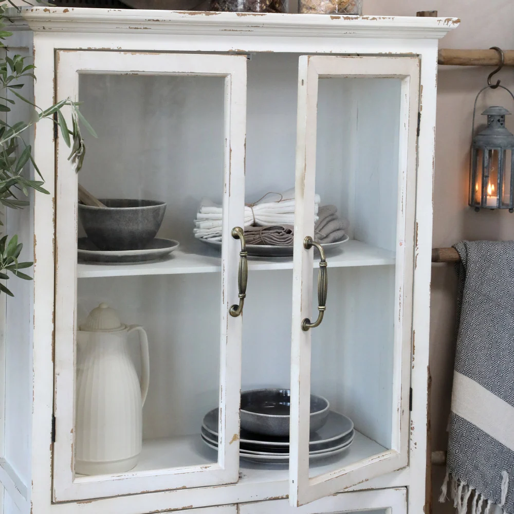 OLD FRENCH antik krém vitrines szekrény 156 cm