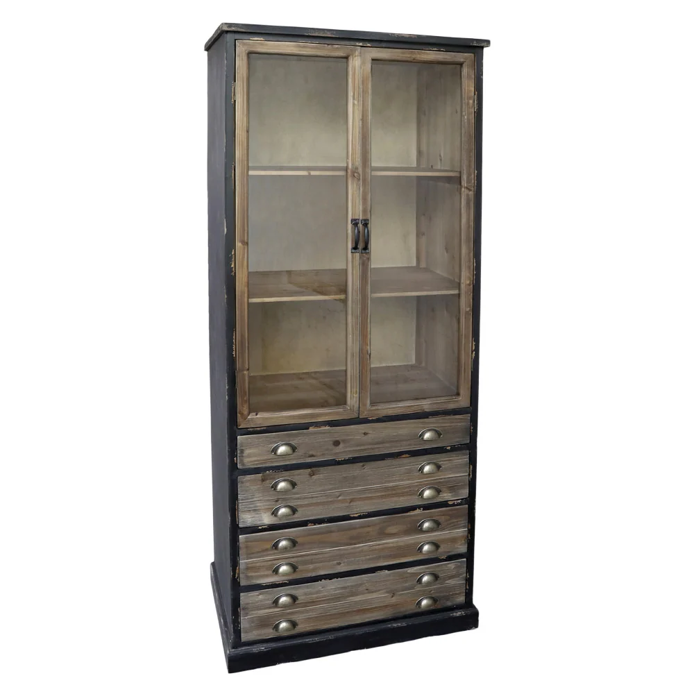 OLD FRENCH antik natúr-fekete vitrines szekrény 191 cm