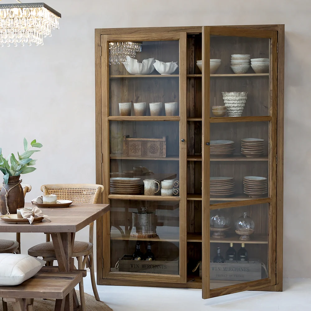 OLD FRENCH natúr nyárfa vitrines szekrény 196 cm
