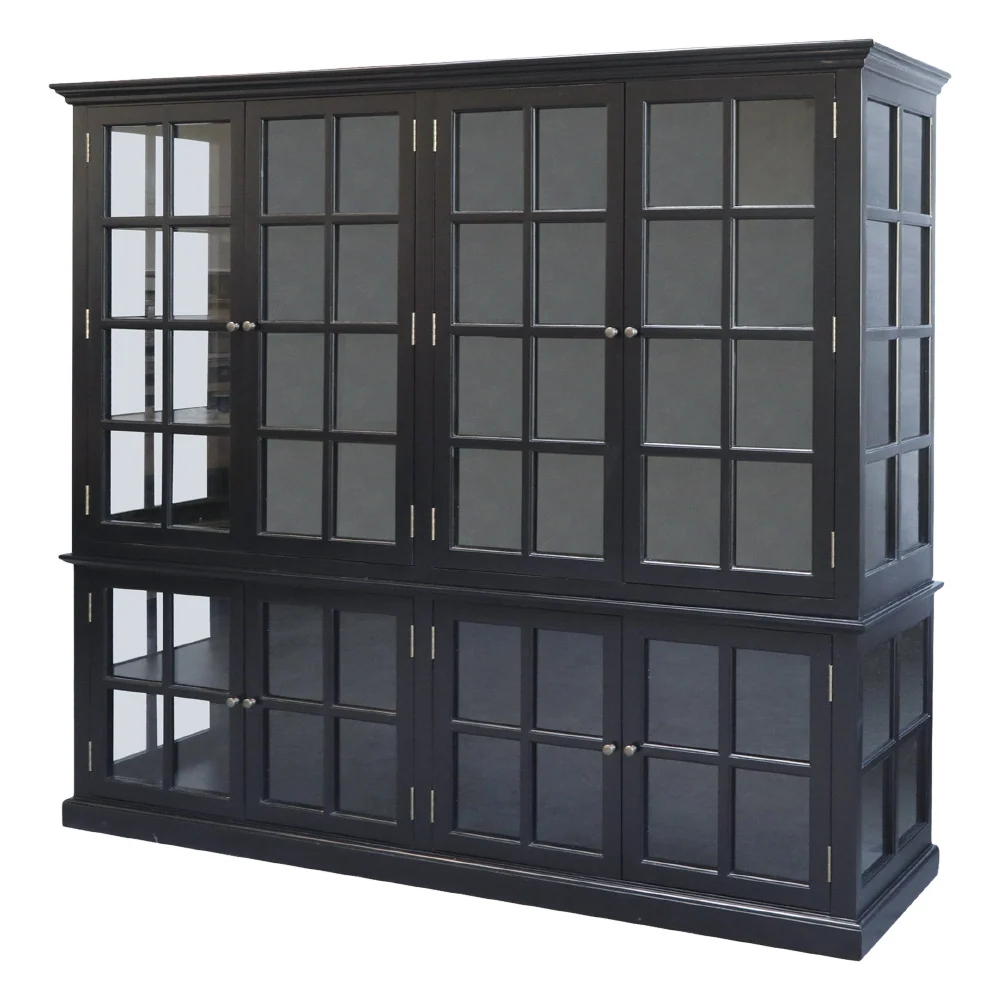 OLD FRENCH óriás antik fekete vitrines szekrény 220 x 196 cm