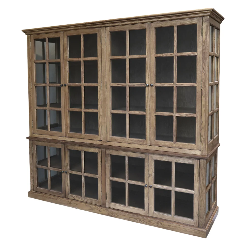 OLD FRENCH óriás antik natúr vitrines szekrény 220 x 196 cm