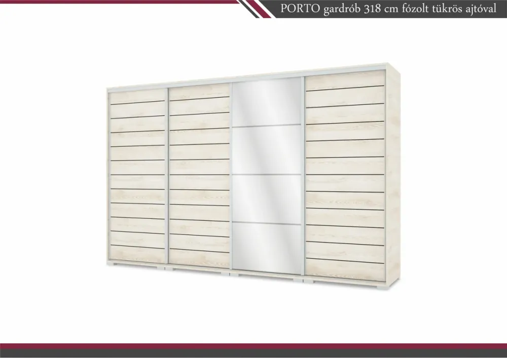 PORTO tolóajtós gardrób+1fózolt t.ajtó (318cm)