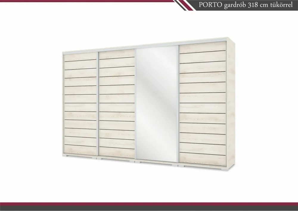 PORTO tolóajtós gardrób+1tükör (318cm)