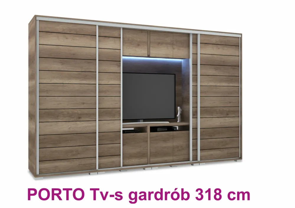 PORTO TV-s tolóajtós gardrób+1fózolt t.ajtó (318cm)