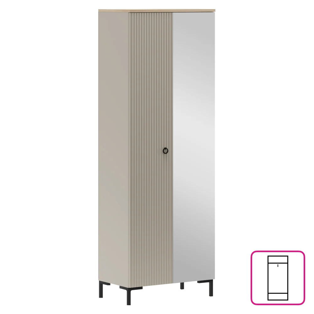 Szekrény tükörrel, szürkésbarna Taupe/silverjack tölgy, DOMCA 2D